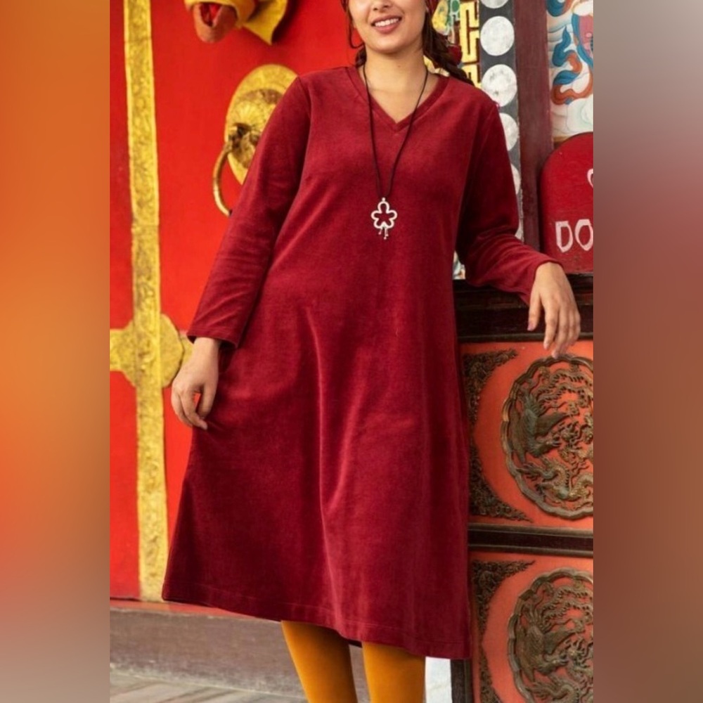Gudrun Sjöden Velour V Neck Long Sleeve Midi Dress